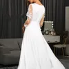 Eleganta Långärmade Lace 2022 Klänningar Bröllopsklänningar Jumpsuit Chiffon Applique Ruched Sweep Train Bröllop Bröllop Gown Robe de Mariée