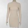 Casual Dresses Ribbed Sticked Turtleneck For Women 2022 Spring Long Sleeve Sexy Bodycon Women's Mini Dress Elegant Party ClubCasual