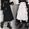 Houzhou Gothic Long Spódnica Kobiety Mall Goth Punk Chain Kieszonkowy Loose Strap Black High Waist Midi Grunge Harajuku Streetwear 220317