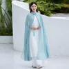 Etniska kläder Summer Long Cheongsam Vintage Chinese Style Retro Hanfu White Light Blue Shawl and Dress 2 Pieces Set Modern 12027