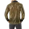 Men's Casual Shirts Stylish Dance Show Shirt Men 2022 Summer Nightclub Costumes Solid Slim Fit Shiny Gold Wedding Dress ShirtsMen's