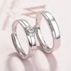 1 Pair Copper Plated Platinum Resizeable Couple Ring Inlay High Quality Zircon Adjustable Size Engagement Wedding Ring Men Women Festival Gift Finger Jewelry