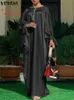 Элегантное платье-кафтан, женские вечерние платья VONDA, атласный богемный праздничный летний сарафан с длинным рукавом, повседневный однотонный халат 220531