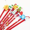 30 pc's/lot kawaii kerstpotlood houten potlood met gum cartoon potloden creatief briefpapier kinderen student potlood t200107