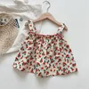 lawadka夏の女の赤ちゃんの服セット花柄のTシャツデニムショート2pcs子供sスーツファッション衣装ソフト服2206​​20