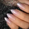 Unghie finte rosa chiaro mandorla stampa su stiletto corto medio Galaxy Shine copertura completa punte per unghie finte nude arte artificiale Prud22