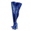 Sorbern Sexy Crotch Thigh High Boot 18Cm Spike High Heel Stilettos Metallic Royal Blue Hard Shaft Custom Wide Calf Fit Boots
