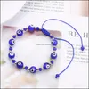 Bracelets en chaîne à maillons pour femmes, bijoux classiques, bleu, mauvais yeux, paume ronde, perles de verre, corde élastique de souhait, 1 pièce, Dhwf4
