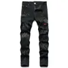 Jeans masculino europeu Jean Hombre bordado patchwork rasgado para marca de tendência calça de motocicleta skinny 3320