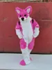 Canine Mascot Costume Pink Rose Furry Husky Dog Fursuit Outfit Halloween Carnival Party Dress