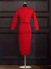 Frauen Rot Zwei Stücke Set Crop Tops Hohe Taille Röcke Halbarm Jupes mit Taille Gürtel Elegante Mode Anzüge edle Büro Tragen T220729