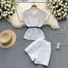 Women's Tracksuits White Shorts Suits Woman Vintage Bag Tank Sleeve Shirt And Short Pants Suit Jacquard Two Piece Set Female Office Ladies O