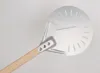 Pizza Turning small Peel Paddle Short round Tool Non Slip wooden Handle 7 8 9 inch Perforated Shovel Aluminum 220423