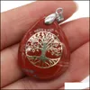 Charms smyckesfynd komponenter Natural Stone Tree of Life Pendant Purple Pink Crystal Tigers Eye Water Drop Shap Dhia0