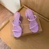 Тапочки роскошный дизайнер женские мулы коренастые каблуки сандалии высокие каблуки конфеты цвета резиновые твердые желе обувь мода праздник пляж летом слайды подсветки