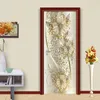 3D Door Sticker Golden Präglade blommor Vägg Mural Art Wallpaper Poster PVC Självhäftande avtagbart hemdekal 220716