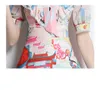 Бутик-платье для девочек с принтом Платье с коротким рукавом и бантом 2022 Летние модные платья Высококачественные модные женские платья с оборками