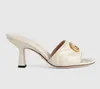 Sandalia de mujer Slide Marcas de lujo Zapatillas zapatos de verano cuero genuino sandalia de tacón bajo Doub-c