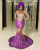 2022 Plus La Taille Arabe Aso Ebi Violet Sirène Sparkly Robes De Bal Dentelle Perlée Soirée Formelle Deuxième Réception Anniversaire Robes De Fiançailles Robe ZJ770