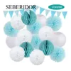 Autre événement fête fournitures bleu marine blanc ensemble pliant boule ronde lanterne pour faveur de mariage enfants anniversaire décor bricolage suspendus fleurs en papier nid d'abeille 230206