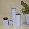 US Magazijn!!! 4 in 1 16oz Sublimatie Blik Koeler Rechte Tumbler Roestvrij Staal 2 in 1 Blik Isolator Vacuüm Geïsoleerde Fles Koude Isolatie Blik met 2 deksels