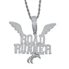 Road Runner Letter Pendant Necklace with Full Cubic Zircon Paved Wing Shape Charm New Hip Hop Jewelry for Women Men Wholesale