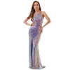 2022 Luksusowe paski wieczorowe sukienki koronkowe kryształowe koraliki sequin rzut zamiatanie formalne nowoczesne cekinowe suknie na balowe suknie balowe na zamówienie