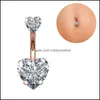 Nombril cloche bouton anneaux corps bijoux diamant Double coeur ventre anneau or Rose Sexy femmes percer livraison directe 2021 Wtzm5