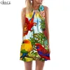 Dames tanktop jurk mooie macaw 3d geprinte papegaai bedrukte jurk kort vrouwelijk vest harajuku mouwloze straatjurk w220616