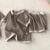 High Quality Short Sleeve Shorts Set Colorful Strip Soft Ribbing Cotton Infant Toddlers Clothing Baby Clothes Pajamas 220507