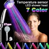 Shower Head LED Rainfall Shower Sprayer Automatically ColorChanging Temperature Sensor Water Saving Showerhead for Bathroom 220525