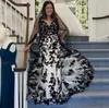 Mermaid Black and White Gothic Wedding Dresses Sexy V Neck Backless Plus Size Lace Applique Western Country Bridal Gown