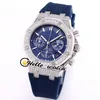 37 mm 26231 Miyota Quarz-Chronograph Damenuhr Rosérotes Textur-Zifferblatt Blaue Innenseite Stoppuhr Stahl Diamant-Lünette Gummi Modische Damenuhren HelloWatch