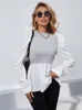 Blouses pour femmes Chemises Femme élégante Chemisier à manches longues 2022 Mode Casual Tops Plaid Patchwork Chemise Blanc Gris S-XL Y2k Esthétique Tissu