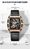 Zegarki na ręce męskie puste zegarki mechaniczne luksusowe ruch Miyota Automatyczne świetliste wodoodporne tonneau kształt zegarowy