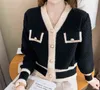 Moda donna cardigan lavorato a maglia maglioni donna manica lunga scollo a V coreano ufficio slim top maglia camicetta ragazze con cappuccio causale dolce vento
