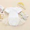 Kleidungssets 0-18 Monate Baby Mädchen Geburtstag Outfit One Letter Print Mesh Strampler Kleid Krone Stirnband Goldene SchuheKleidung