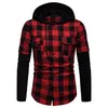 Men's Jackets Men Shirt Plaid Contrast Colors Single-breasted Drawstring Anti-pilling Hooded Student Classic For Daily Wear Dating WorkMen's