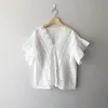 Women's Blouses & Shirts White Blouse Summer 2022 Korea V-neck Sexy Casual Shirt Hollow Out Embroidery Woman Fashion Clothing 14192