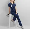 Eithexu Women's Two Piece Sets Pants and Tops High Quality V neck Nurse Medical Scrub Uniform Salon Clothing