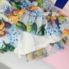 High End Children's Clothing Temperament Elegancki kwiatowe dziewczęta Dress Streamer Streamer Tablica Slim Print Duża huśtawka długa spódnica Y220510