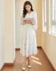 Günlük Elbiseler En Kaliteli 2022 İlkbahar yaz elbisesi Kadın Oymak Nakış Yarım Kollu Orta Buzağı Uzunluğu Ipek Pamuk WhiteCasual