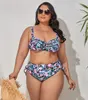 Plus size badkleding voor vrouwen badpakken 2 stuks hoge taille push omhoog bikini sets buikbesturing zwarte luipaard print 220505