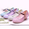 Mudipanda Girl High Heels Pink Sandals Children's Purple Blue Princess Shoes Sequin Studenter Dansskor Storlek 27-37 Barn Sandal G220512