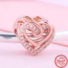 925 STERLING SLATER Dangle Charm Sparkling Heart Open Work Mom mamãe FIT FIT Pandora Charms Bracelet Diy Acessórios de jóias