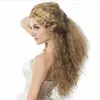 Golden Medium Curly Wave Synthetic Wigs Water Ripple Party Performance Wig Nature Body Flip