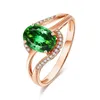 Ringue en or rose de couleur verte de couleur émeraude pour femmes