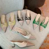 Slippers Women Pumps 2022 Новые тонкие каблуки Мулы заостренные ноги смешанные цвета обувь женская бабочка Слайды Сандалии. 220518