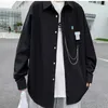 Ebaihui Heren Shirt Ketting Hanger Design Lange Mouwen Top Japanse Effen Kleur Paar Cardigan Losse Casual Ruffian Knap