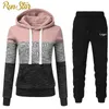 Fai da te inverno 2 pezzi set da jogging donne felpe con cappuccio pantaloni patchwork abbigliamento sportivo abiti caldi ragazze con cappuccio set tute 220608